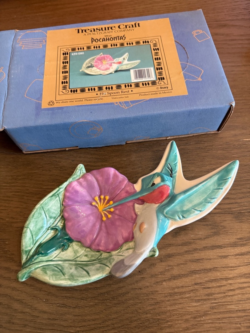 New Treasure Craft Disney Pocahontas Flit Hibiscus Spoon Rest - Pink & Green